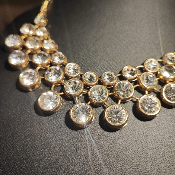 Costume Jewelry Mermaid Bubble Rhinestone Crystal Clear Gold Tone Bib Necklace - Picture 1 of 12